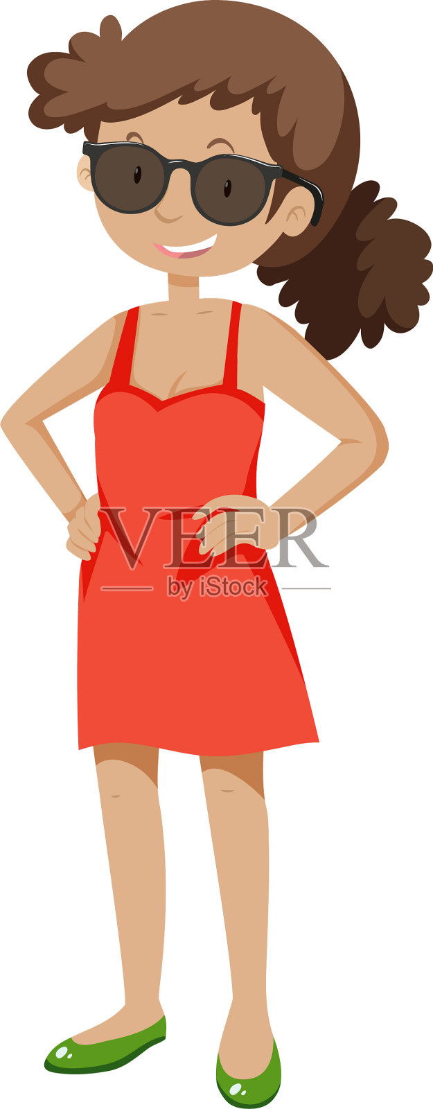 一个自信的女孩穿着红色的裙子设计元素图片