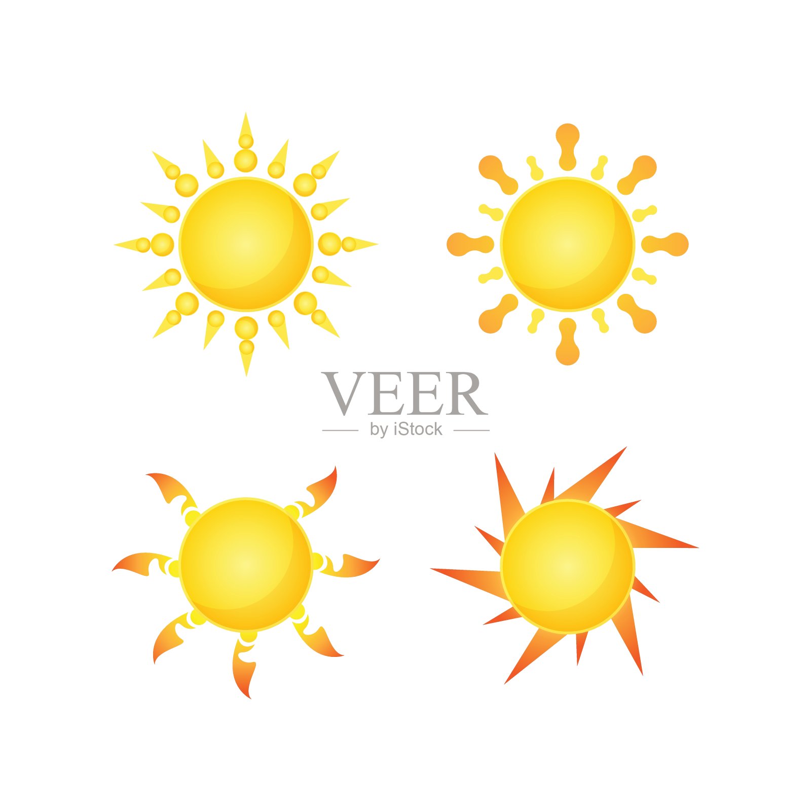 太阳矢量孤立夏季图标设计。向量黄色太阳符号图标素材