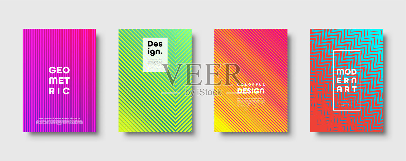 具有几何形状和线条的现代抽象背景。彩色时髦的最小A4模板封面与酸性颜色和半色调梯度。EPS 10矢量图插画图片素材