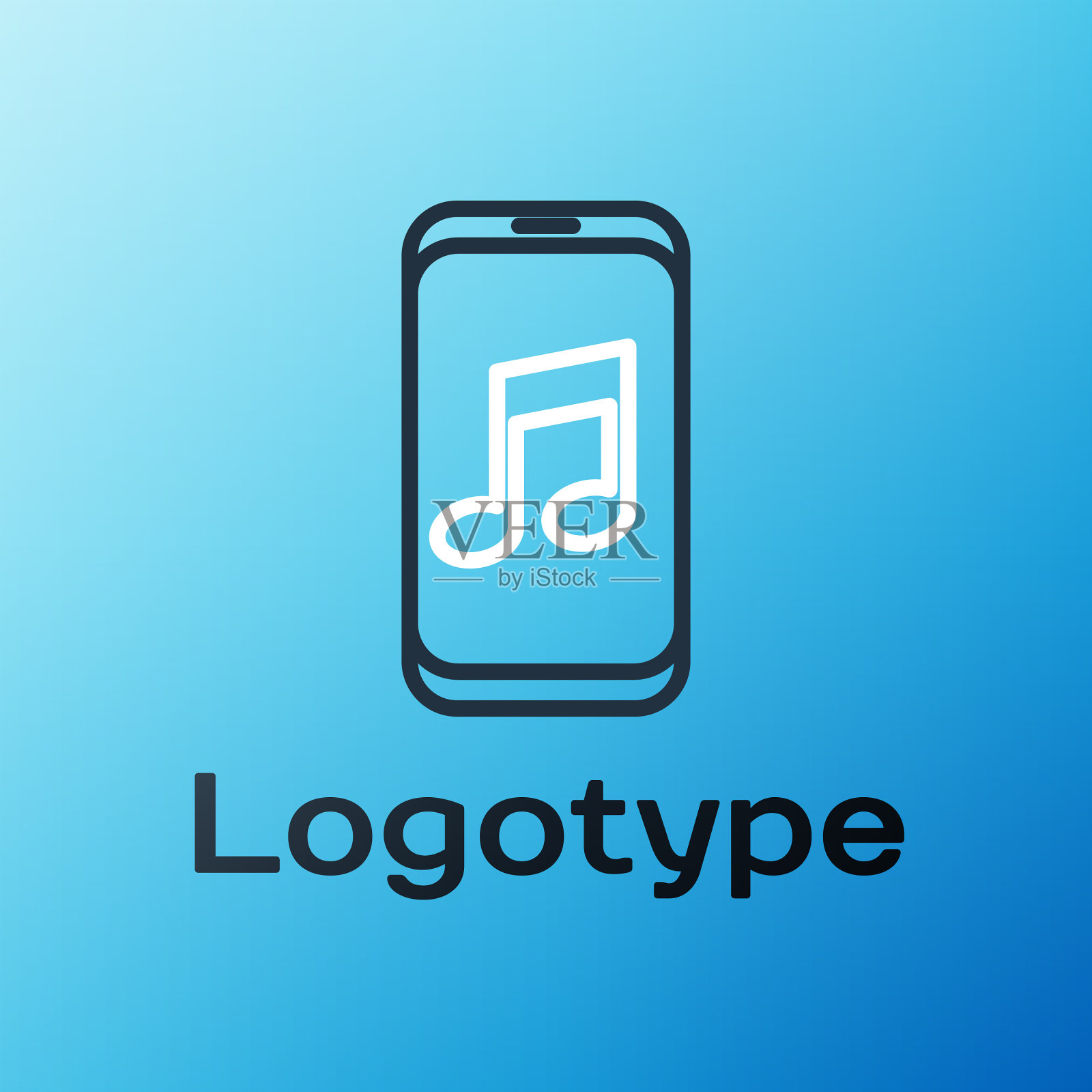 线音乐播放器图标孤立在蓝色背景图标素材