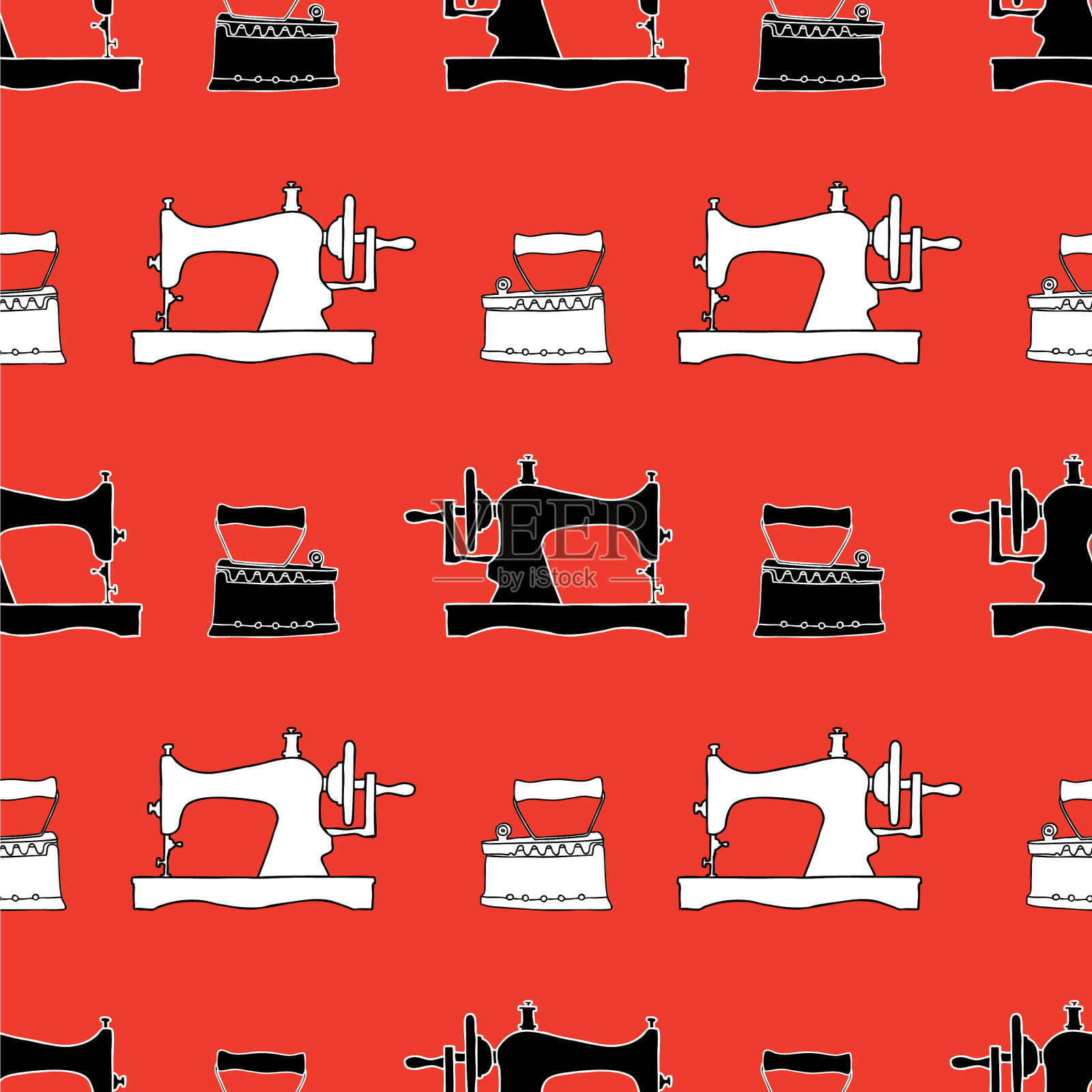 背景剪影老式缝纫机插画图片素材