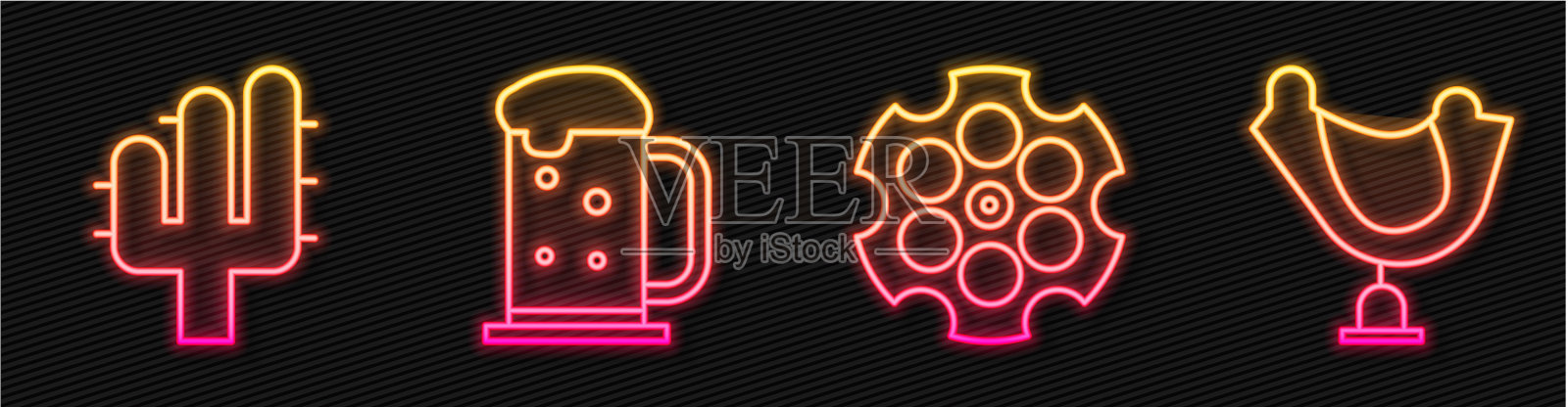 设定线左轮钢瓶仙人掌木啤酒插画图片素材