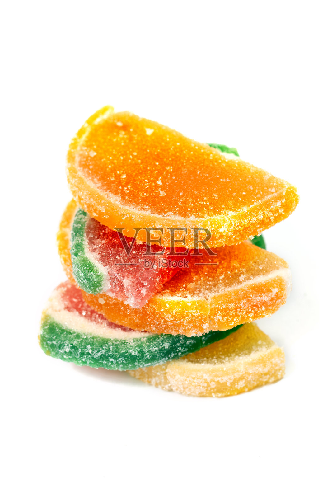 白色背景上的五彩果酱水果照片摄影图片