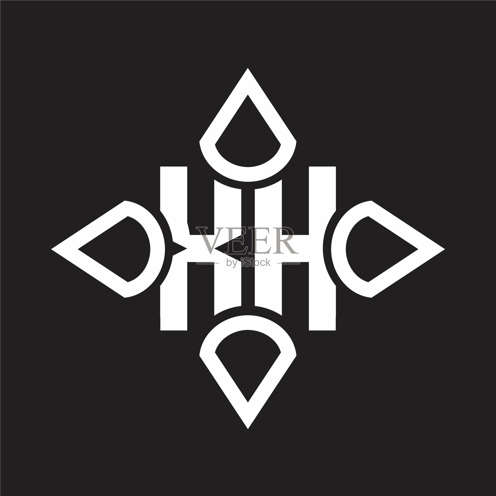 Xh标志由四个圆锥体交织而成插画图片素材