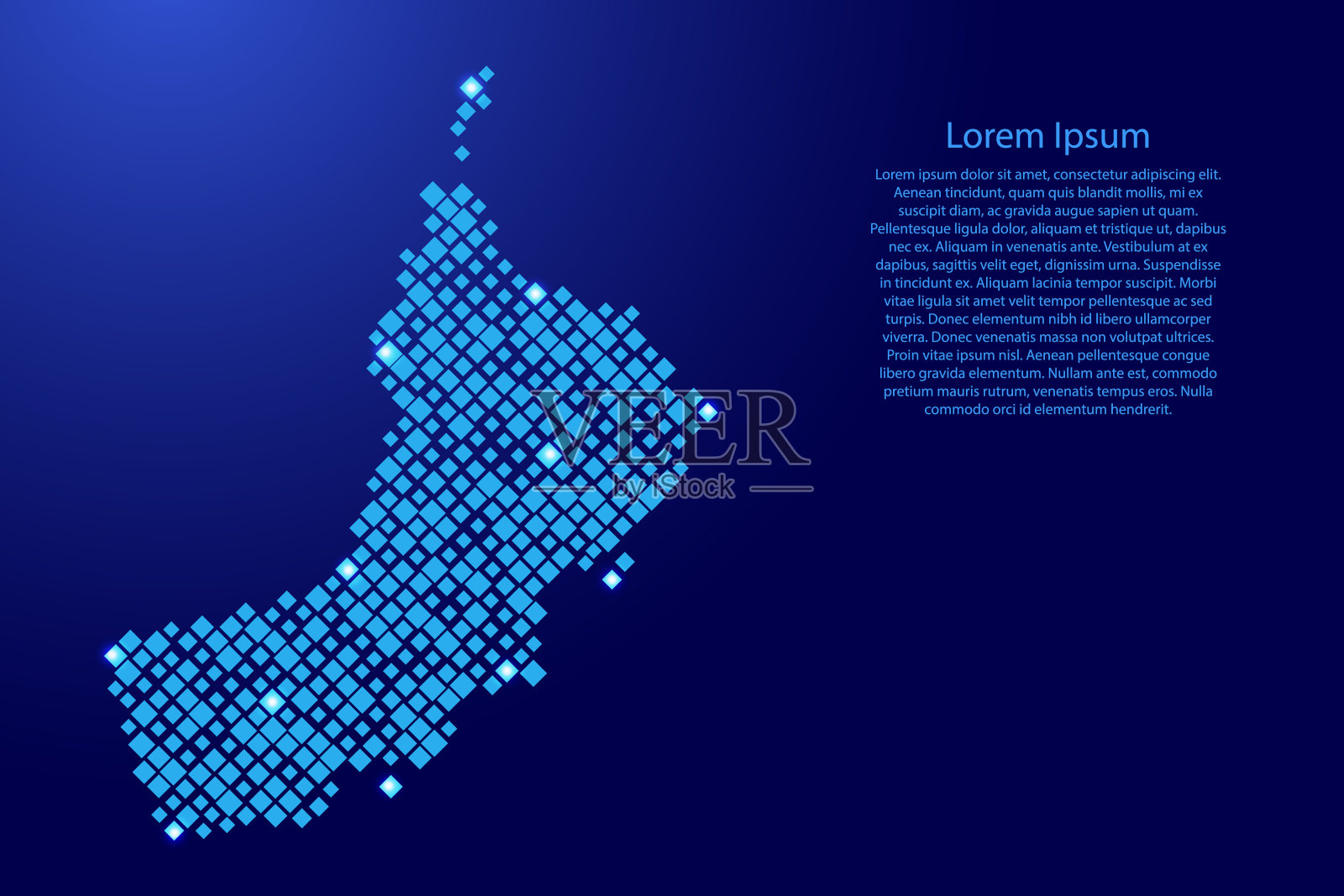 阿曼地图由不同大小的蓝色菱形图案和发光的太空恒星网格。矢量插图。插画图片素材