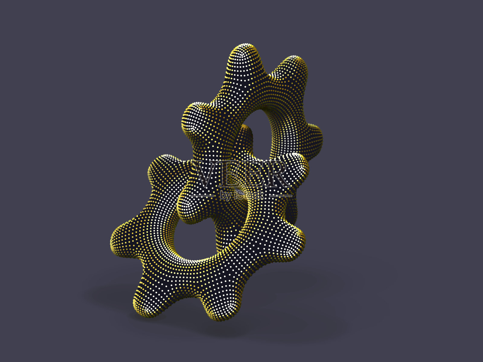 灰色背景上的两个黄色圆点组成的3D齿轮。抽象矢量插图的数字黄金齿轮。插画图片素材