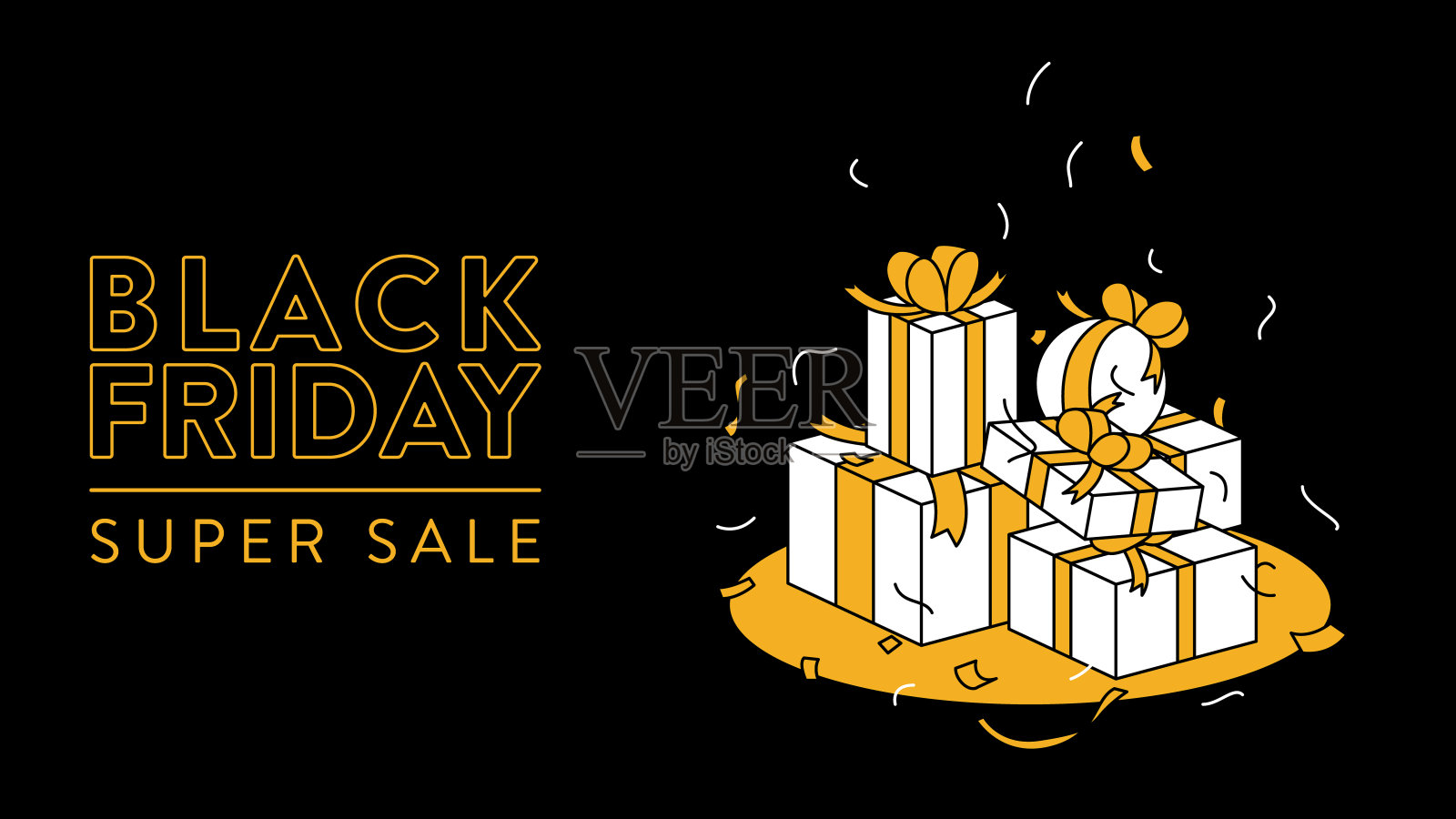 黑色星期五的横幅和礼盒。矢量旗帜模板与插图一堆纸盒包装的礼物。超级促销海报,特别优惠,促销页面,节日礼盒设计模板素材