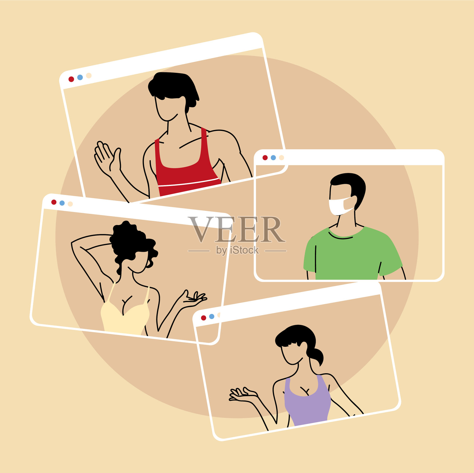 在视频会议中分组交谈插画图片素材