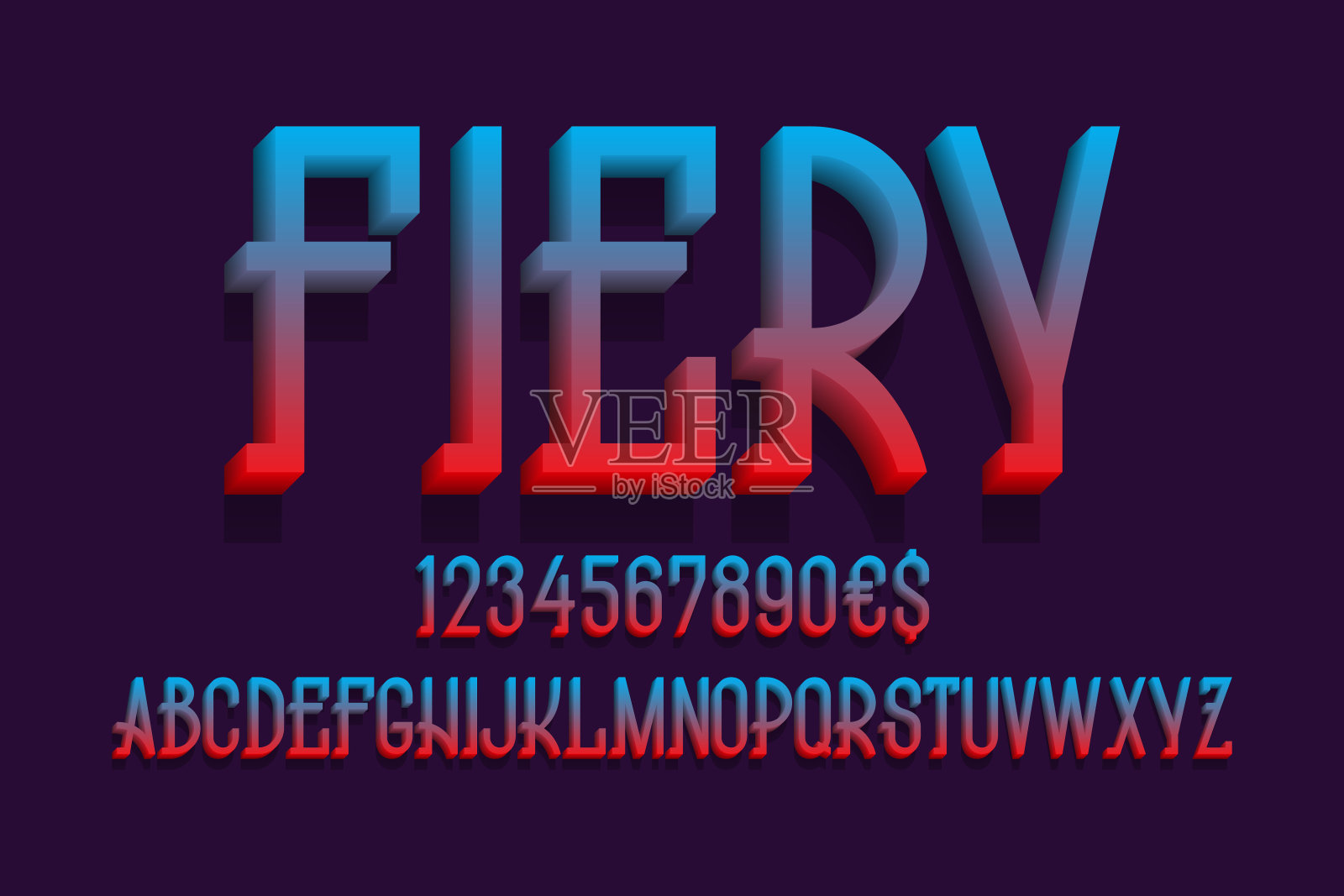 带有数字和货币符号的火热字母。3 d显示字体。插画图片素材