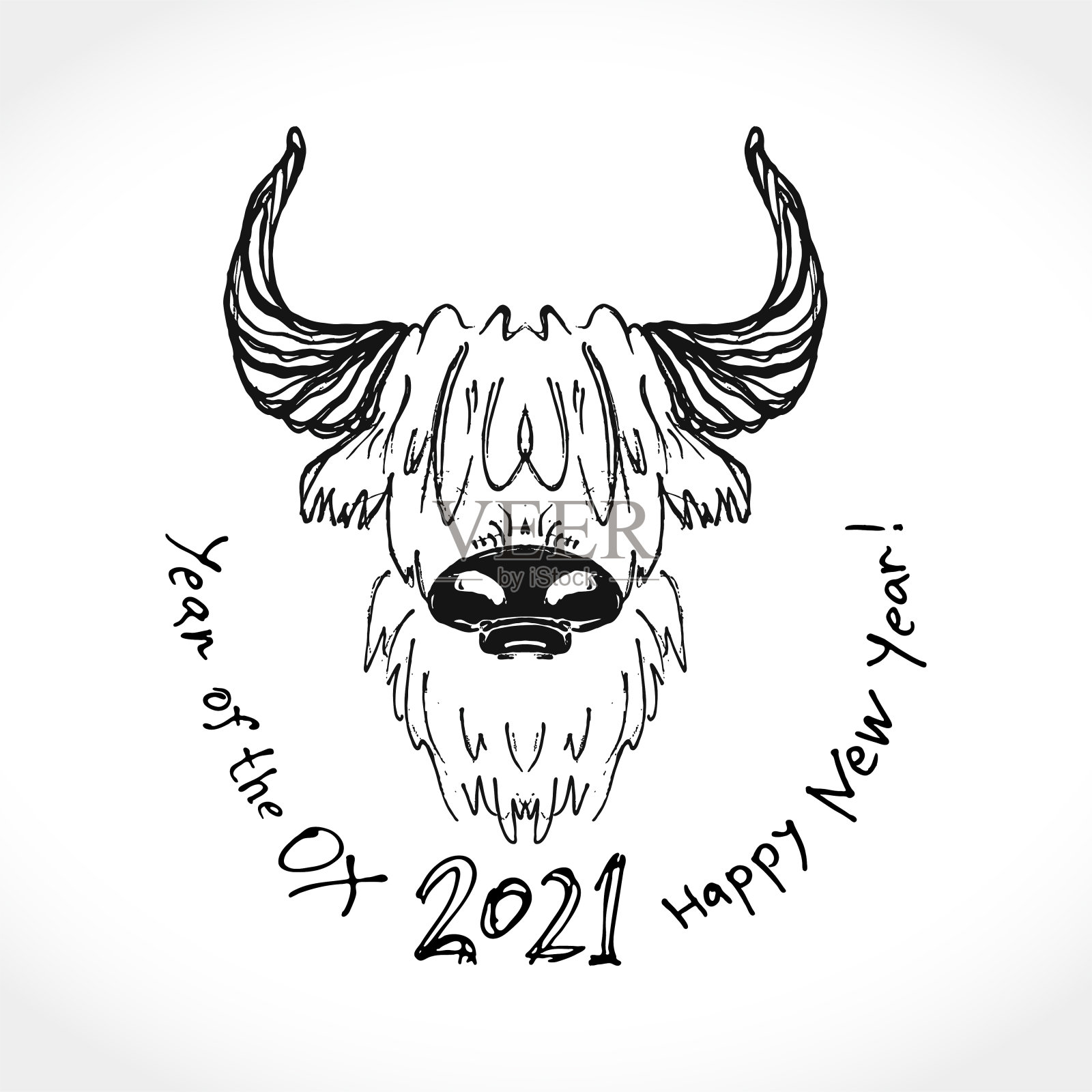 牛年2021年。公牛的草图。矢量元素为2021年牛年新年设计。插画图片素材