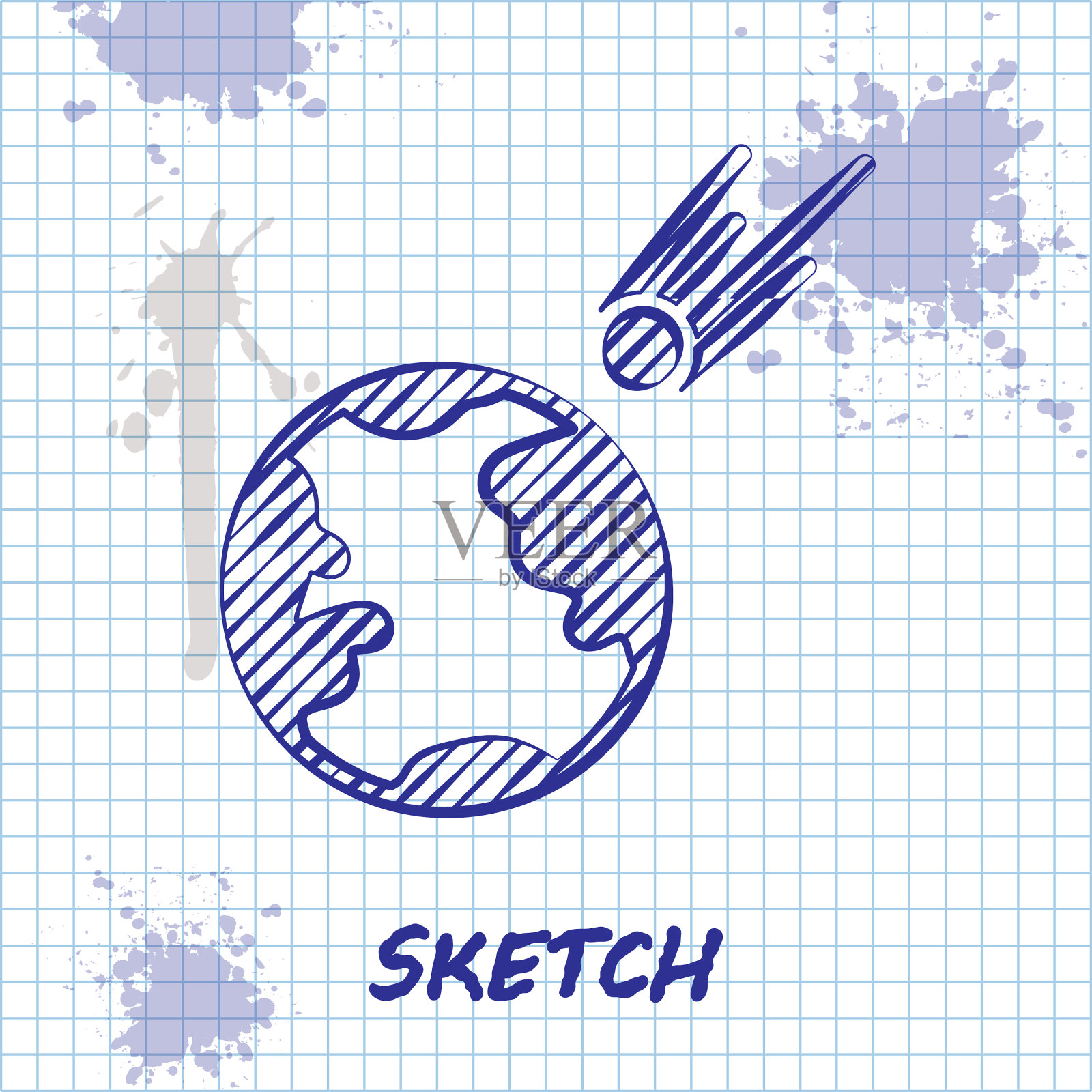 素描线彗星坠落快速图标孤立插画图片素材