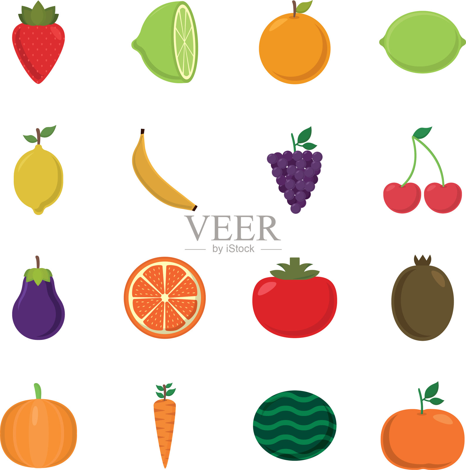 水果平面风格图标集设计图标素材