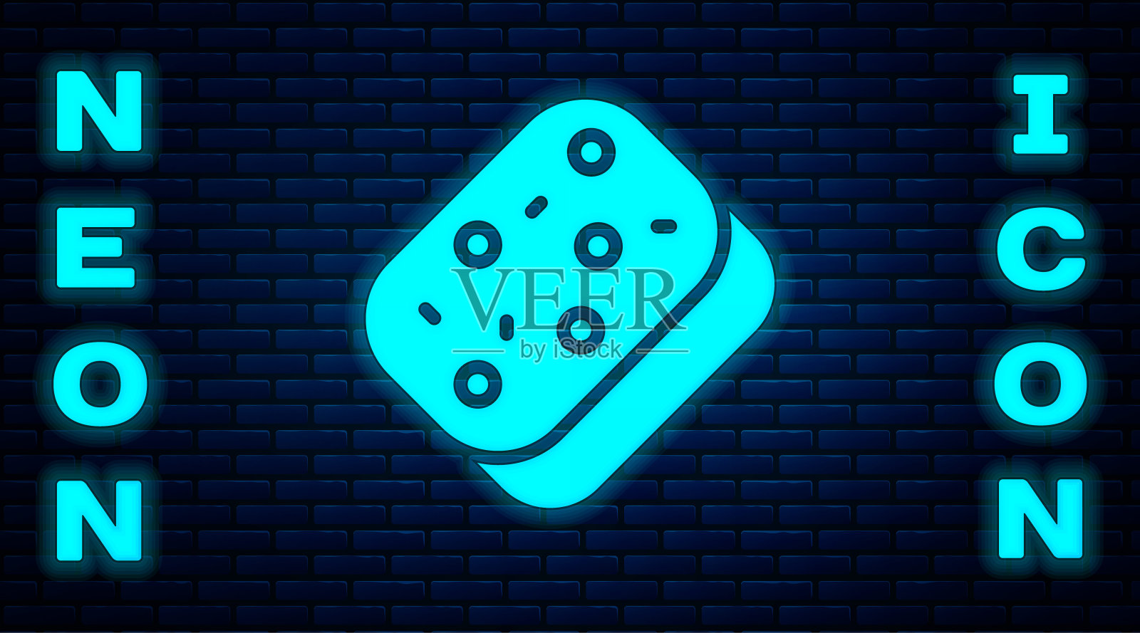 霓虹灯海绵与气泡图标孤立在砖墙的背景。一缕洗碗用的韧皮。清洁服务的标志。向量图标素材