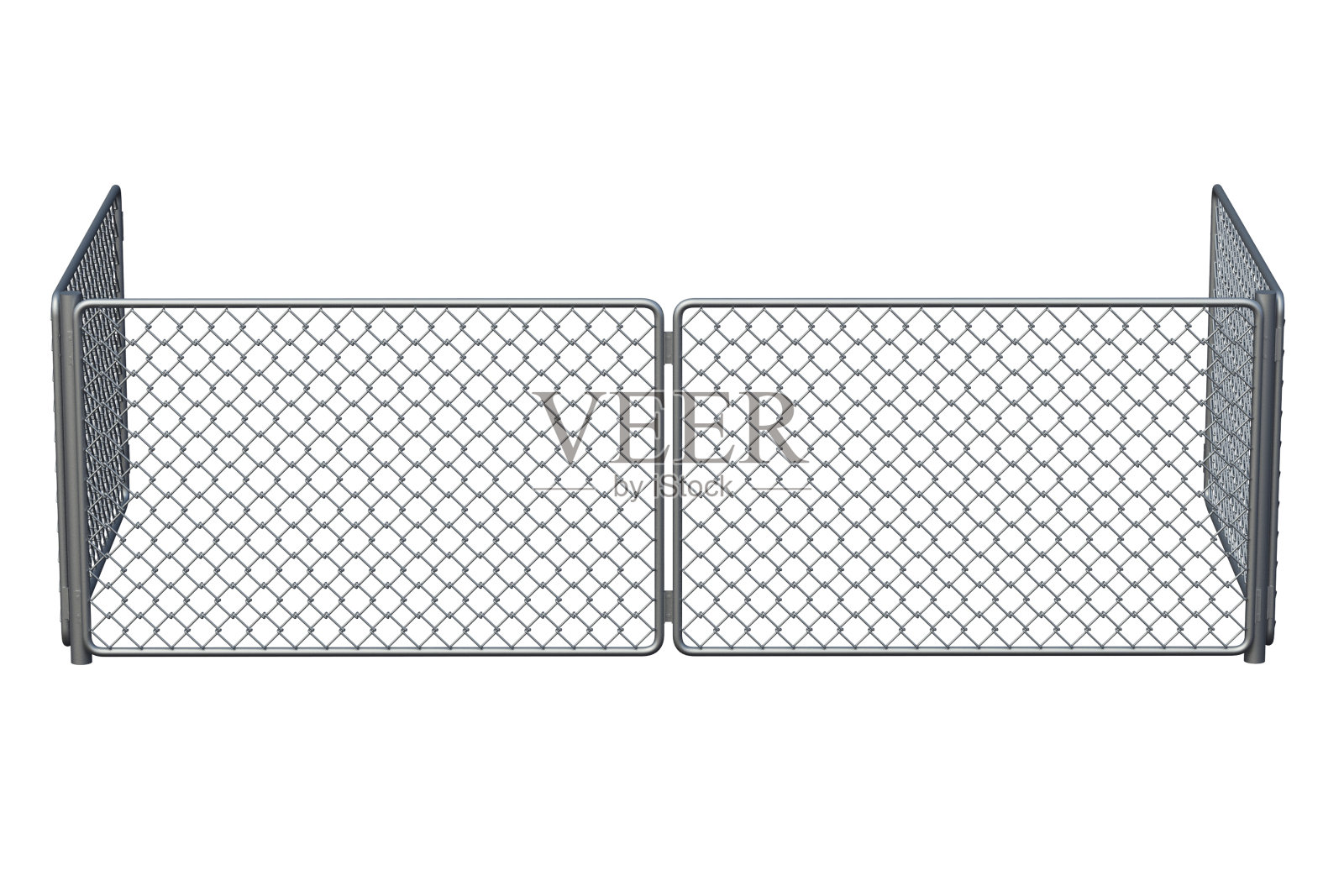 金属栅格栅栏孤立在白色背景上。三维渲染照片摄影图片