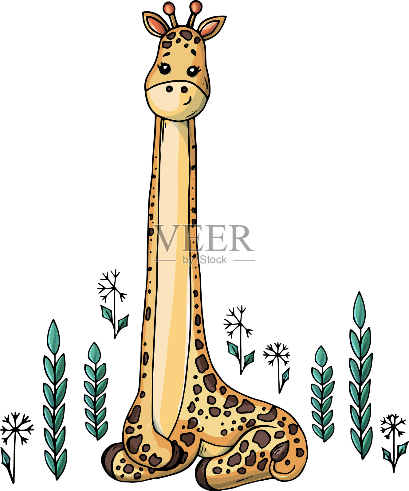 彩色卡通一只长颈鹿插画图片素材