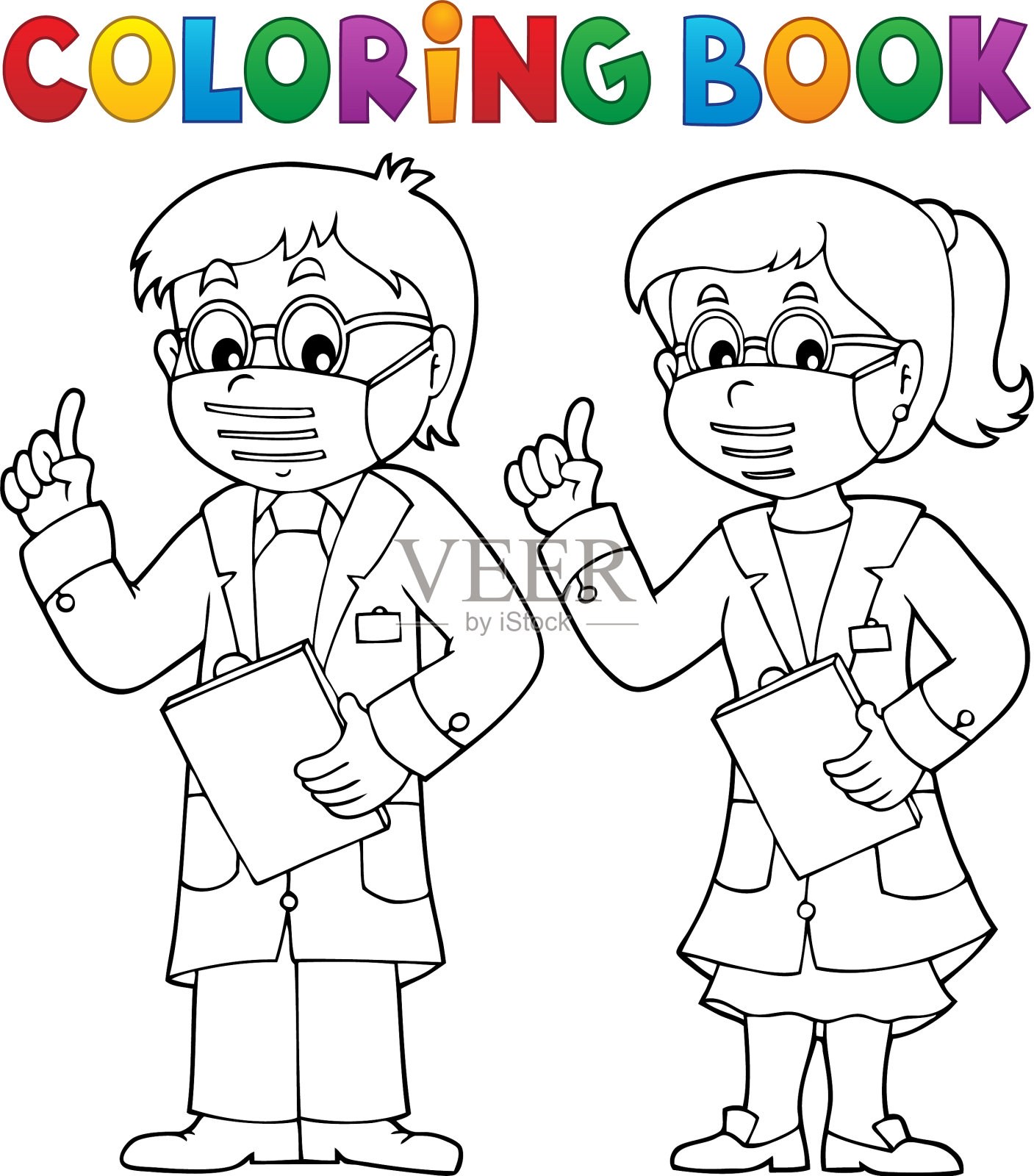 涂色书二建议医生插画图片素材