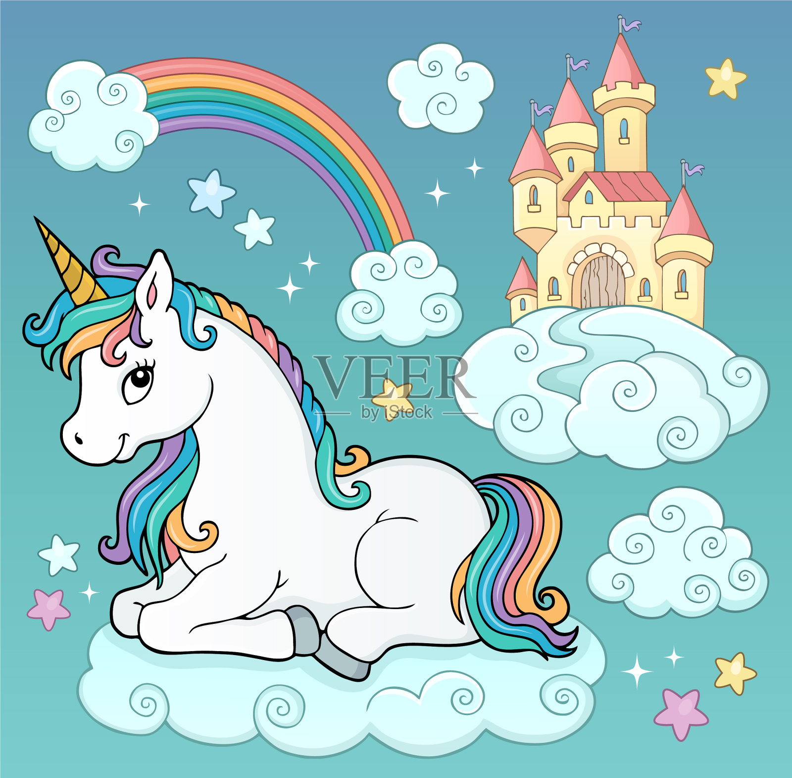 独角兽和物体主题形象3插画图片素材