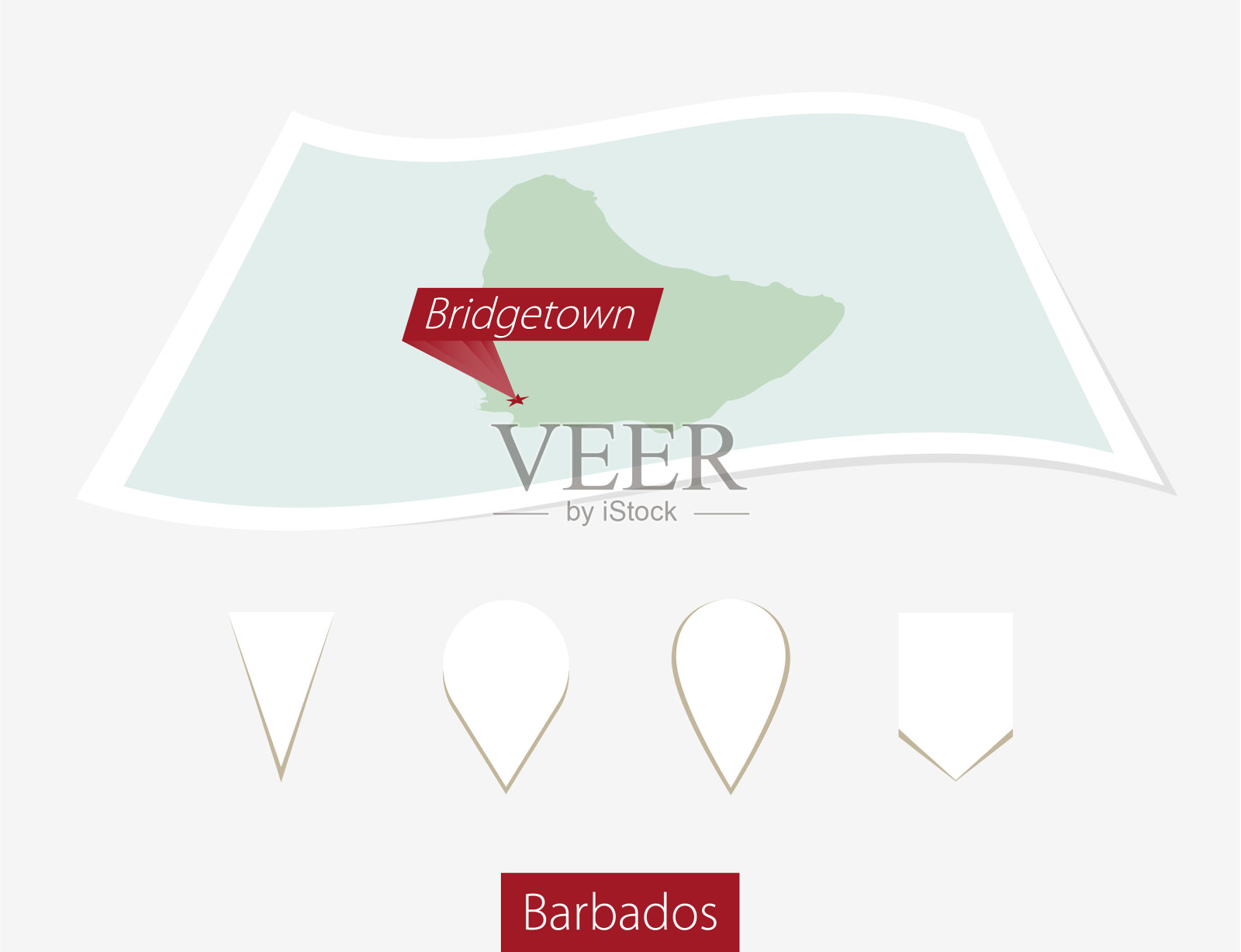 巴巴多斯曲线纸地图与大写插画图片素材