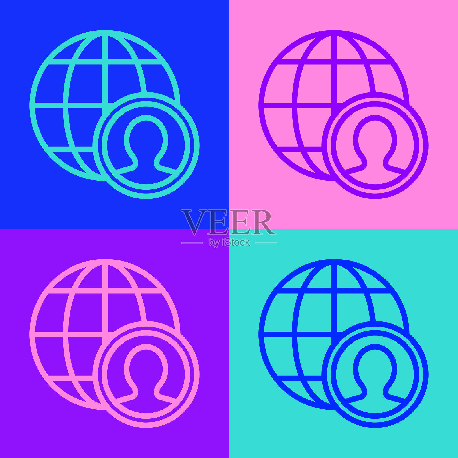 波普艺术线全球和人的图标孤立插画图片素材