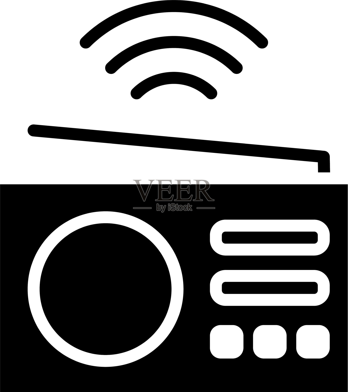 黑色智能无线电系统图标隔离在白色上插画图片素材