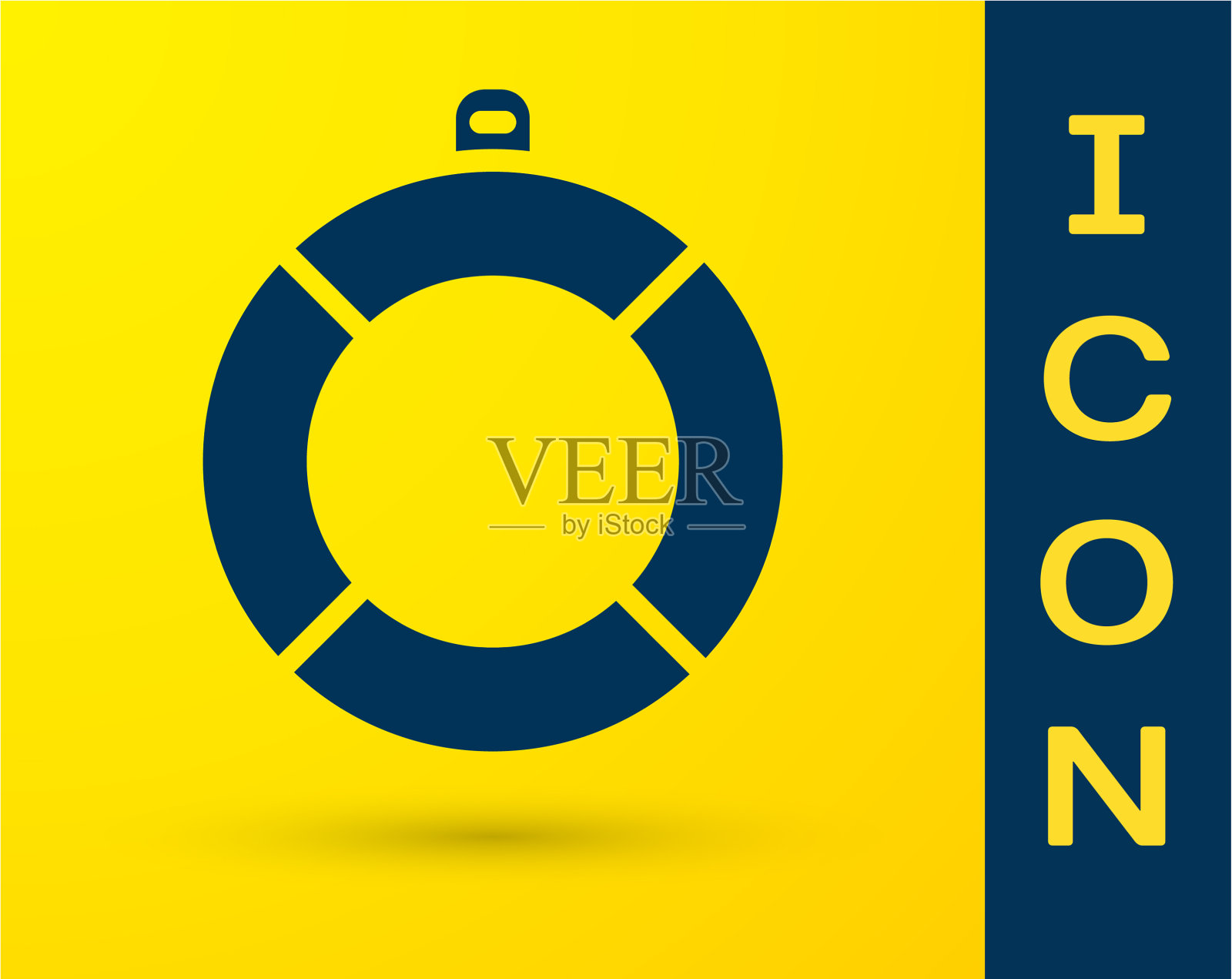 蓝色救生圈图标孤立在黄色背景上图标素材