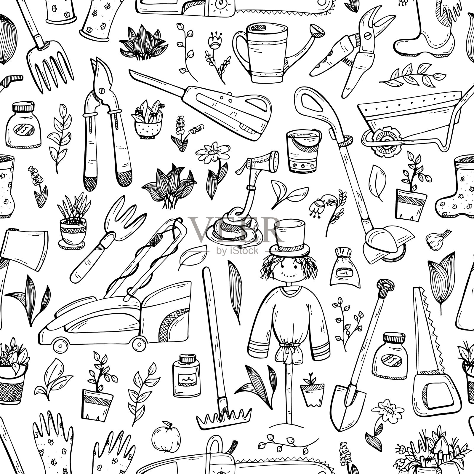 无缝图案与手绘涂鸦关于一个插画图片素材