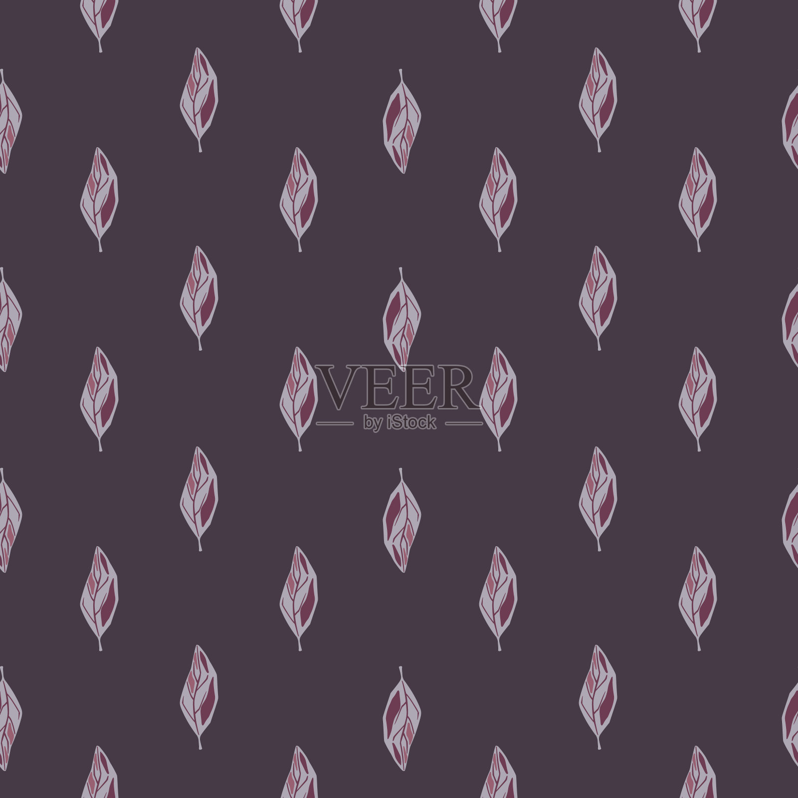 无缝装饰植物图案与抽象的小叶子点缀。紫色的调色板。插画图片素材