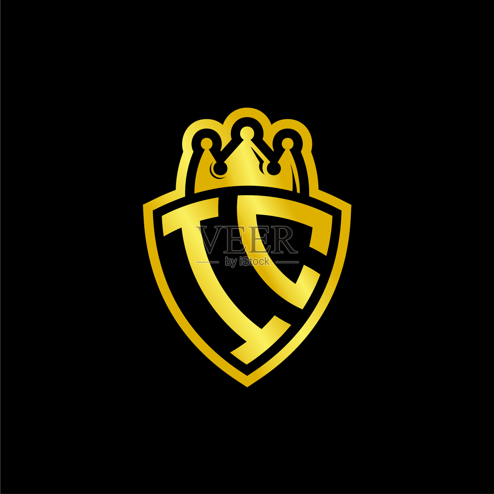 IC图案的标志与盾牌和皇冠风格插画图片素材