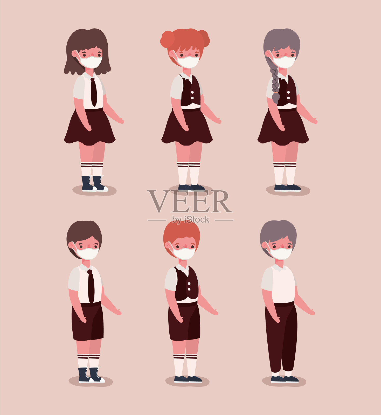 女孩和男孩穿制服的孩子和医生插画图片素材