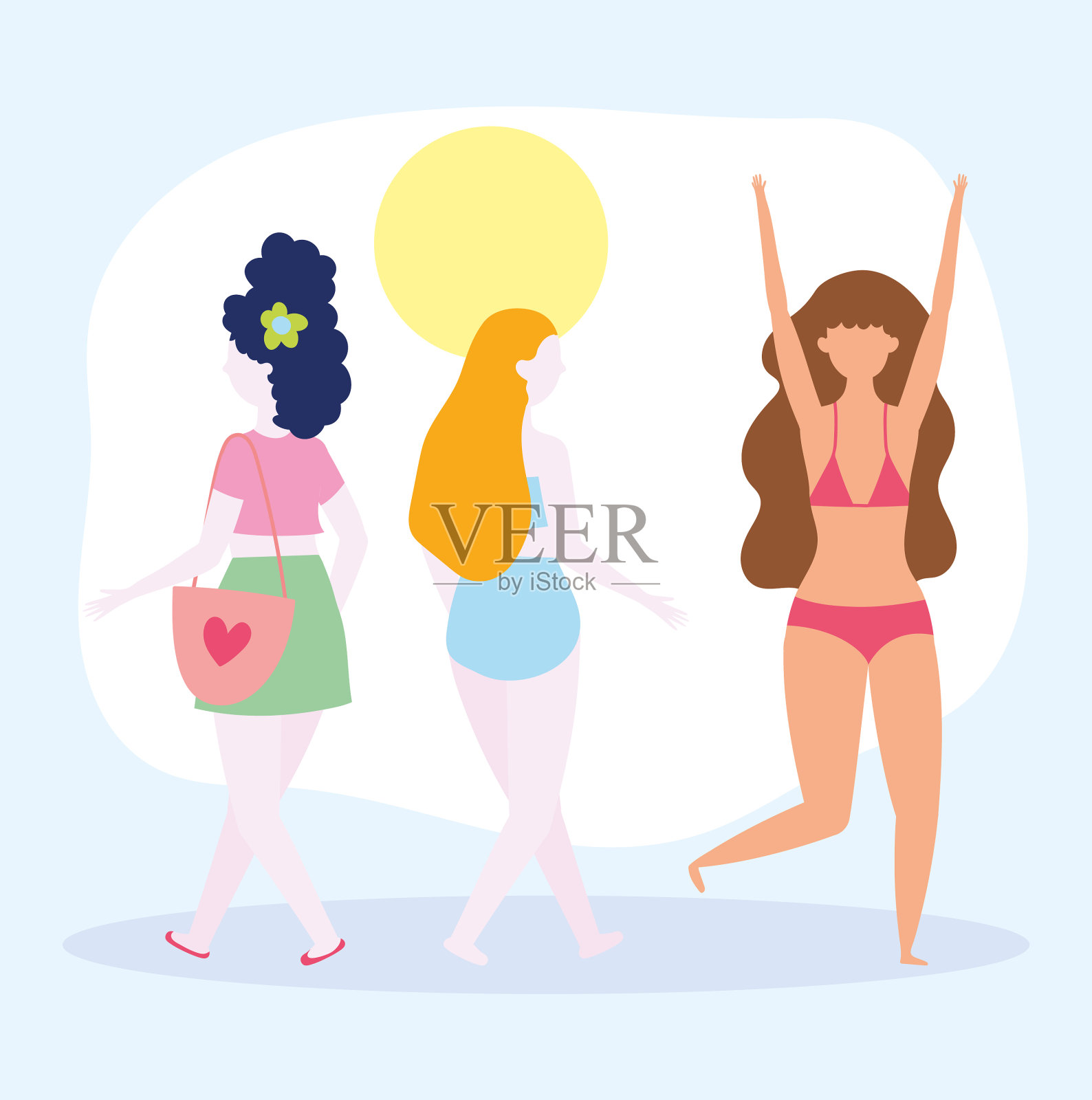 一群穿着泳装的年轻女性插画图片素材