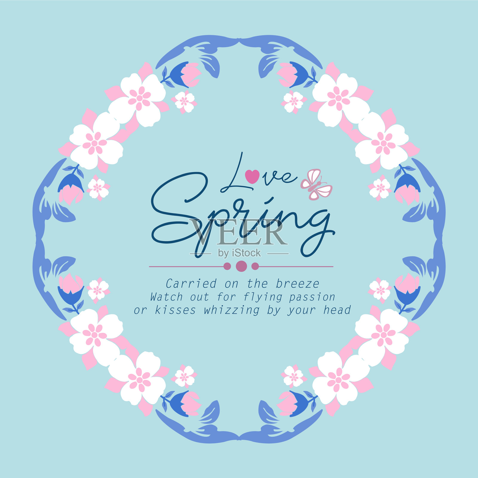 优雅的相框为爱的春天卡片设计插画图片素材