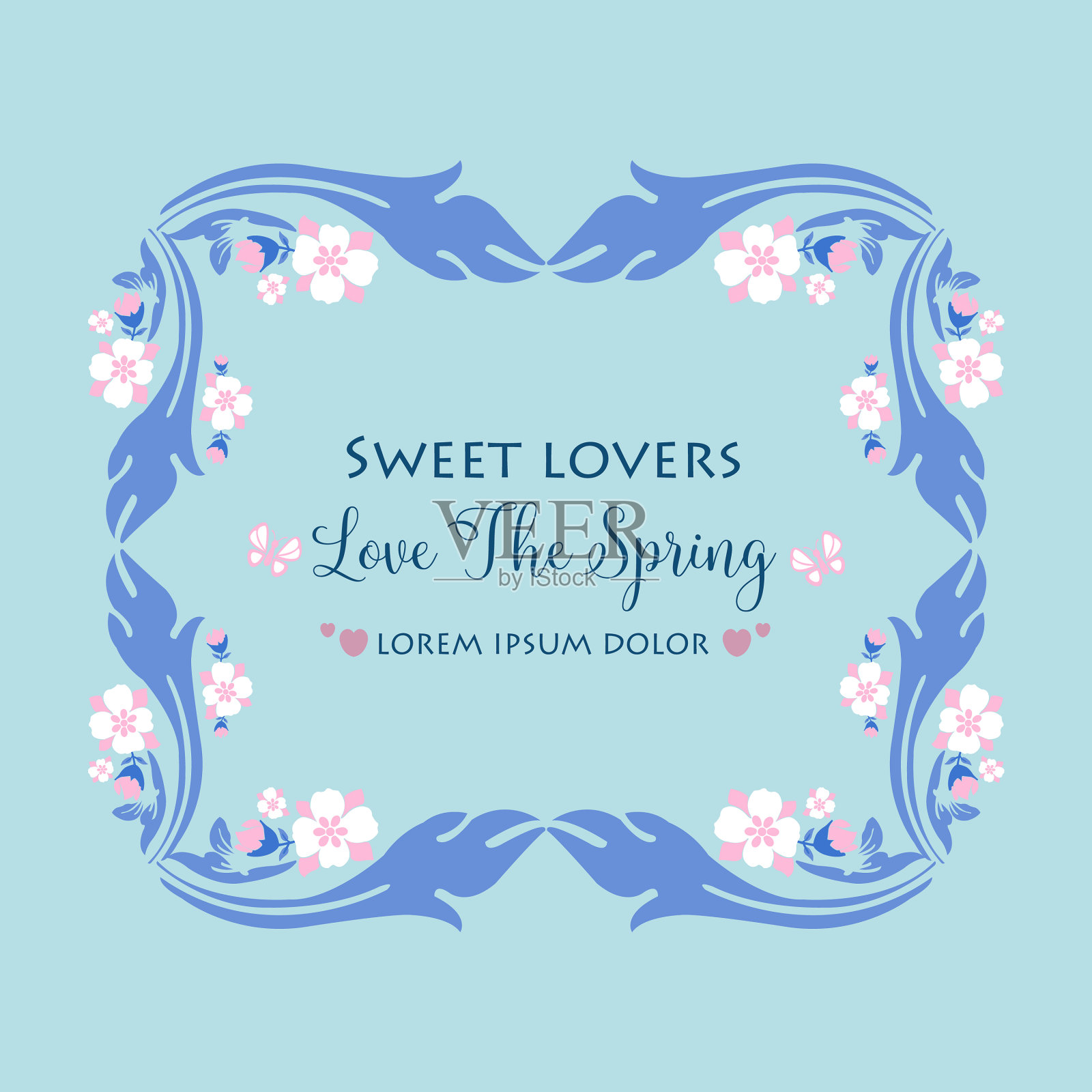 复古框架为爱春季卡片设计插画图片素材