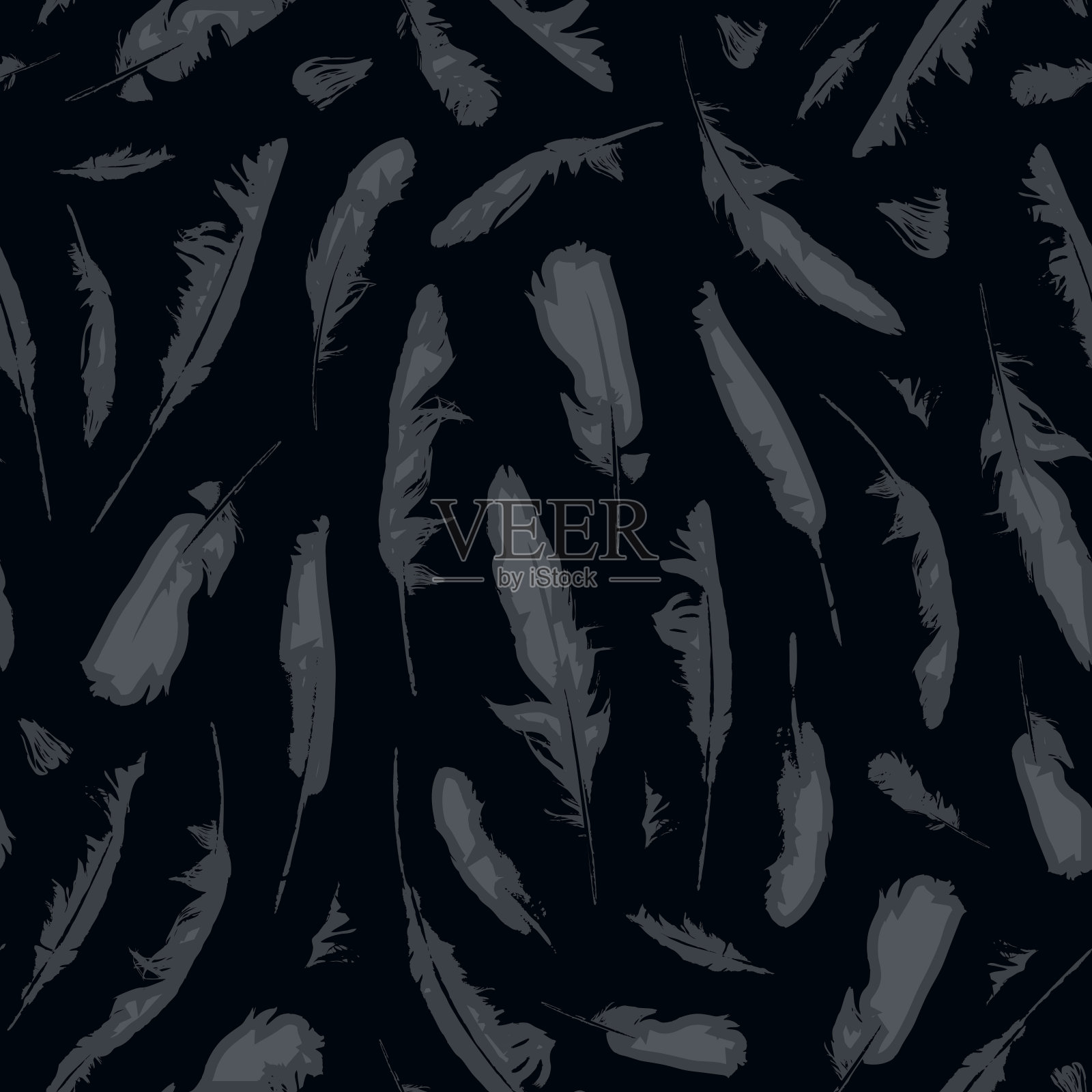 向量无缝模式与灰色鸟羽毛设计元素图片