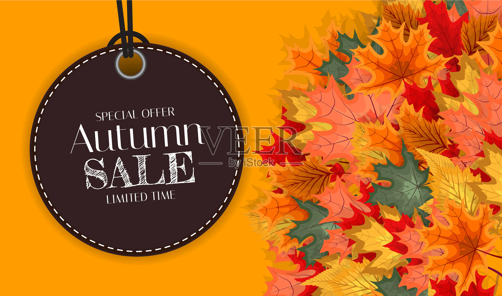 秋季销售背景模板与树叶设计元素图片
