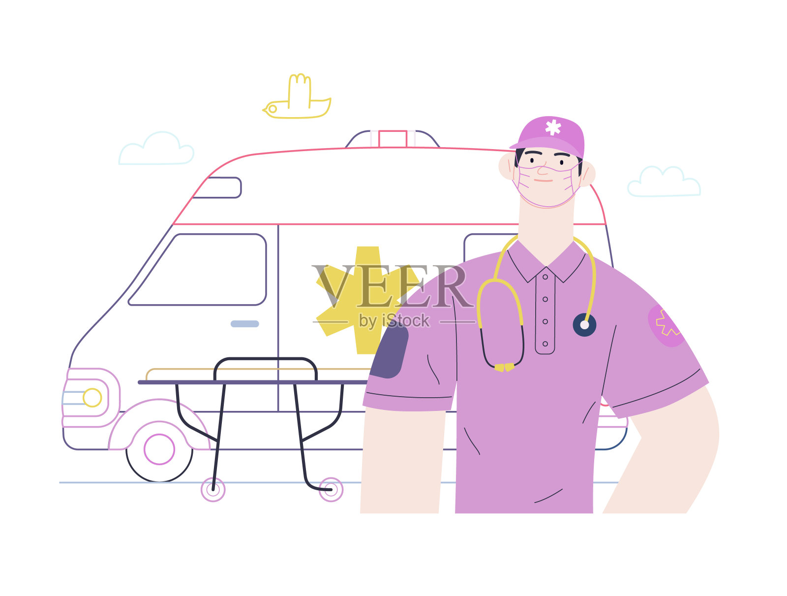 医疗保险模板-救护车运输和紧急疏散插画图片素材