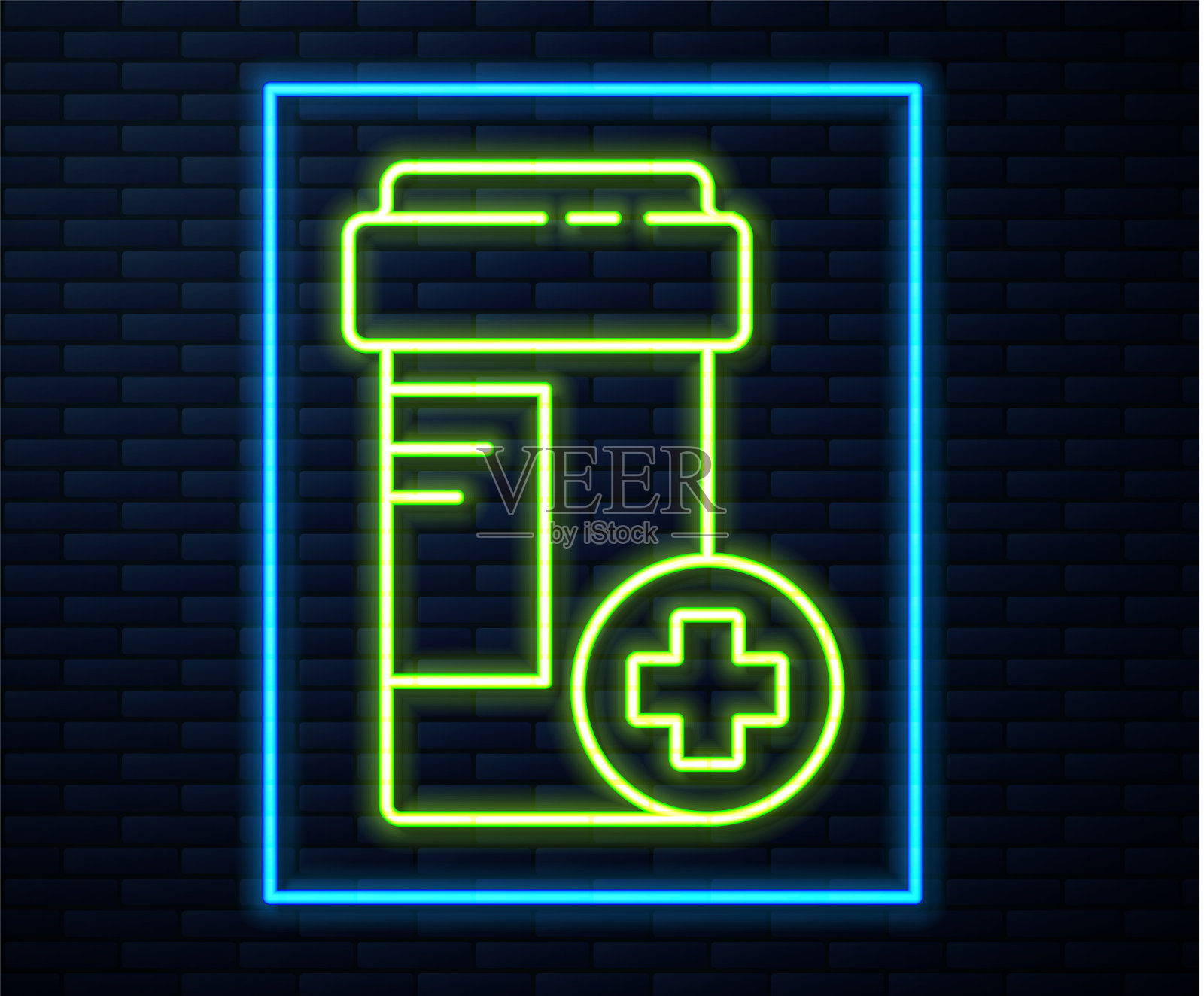 发光的霓虹灯线药瓶图标隔离插画图片素材