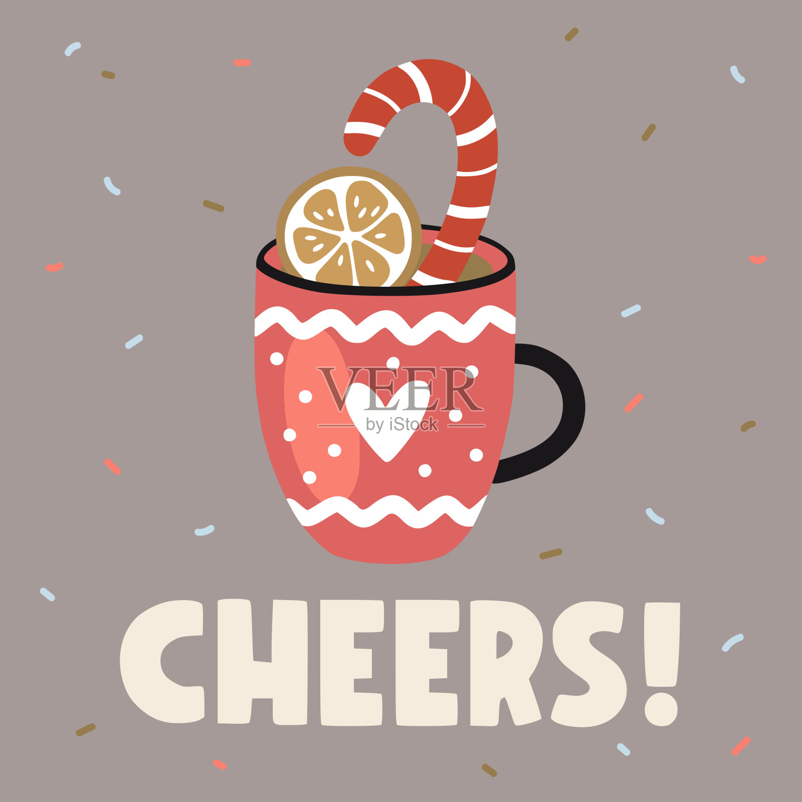 圣诞打印。手绘矢量插图和字母。插画图片素材