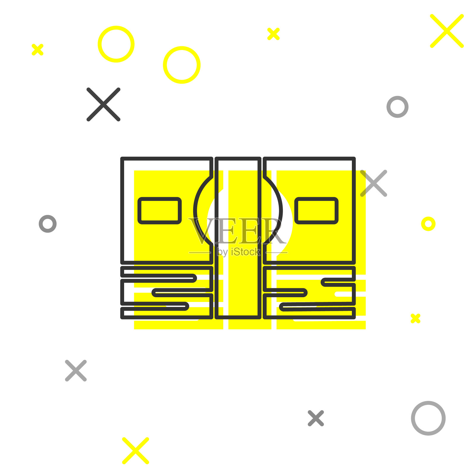 灰线堆着纸币,孤立在现金图标上图标素材