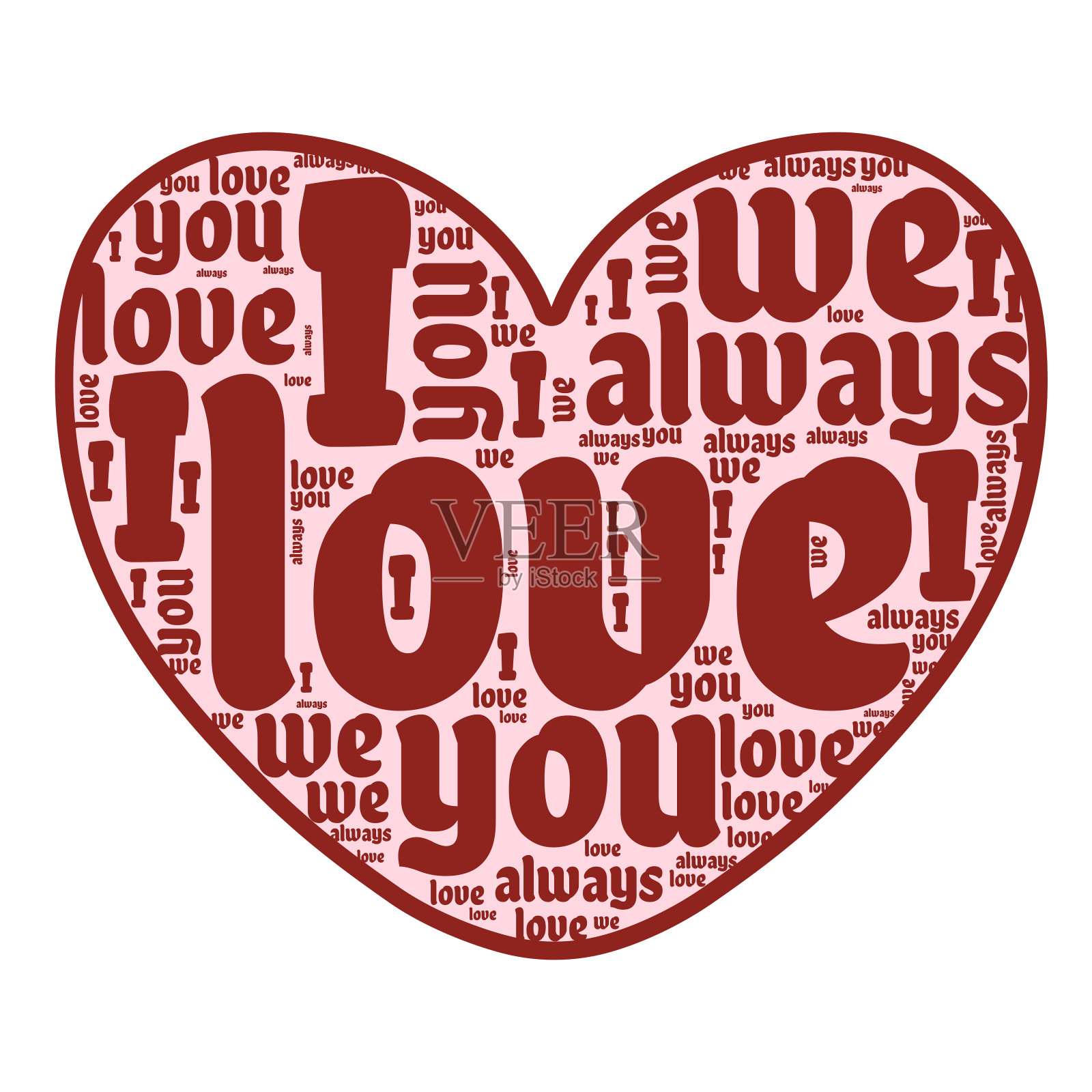 你,我,一起的话语,收集在一颗心的形式里的爱插画图片素材