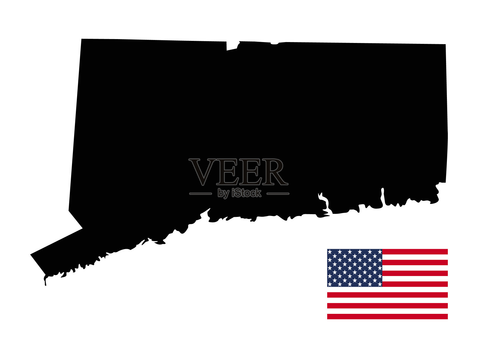 康涅狄格地图与美国国旗插画图片素材