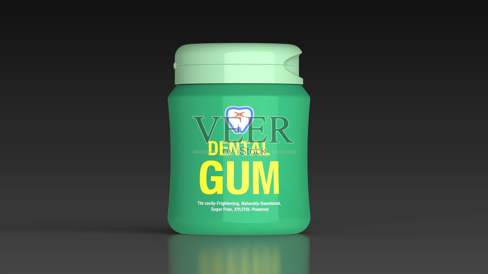 牙科口香糖瓶黑色背景前3d照片摄影图片