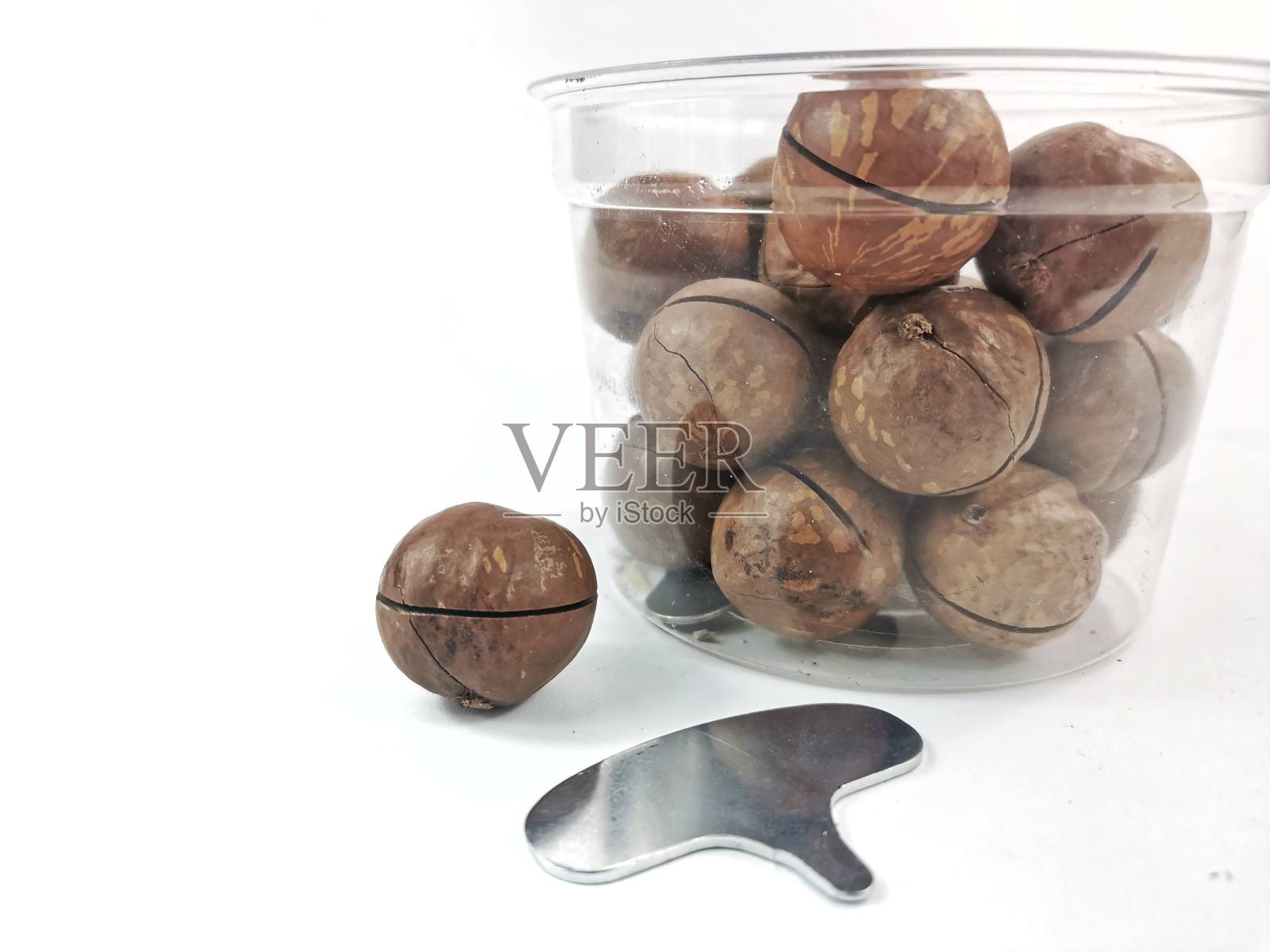 澳洲坚果在白色背景上的照片。照片摄影图片