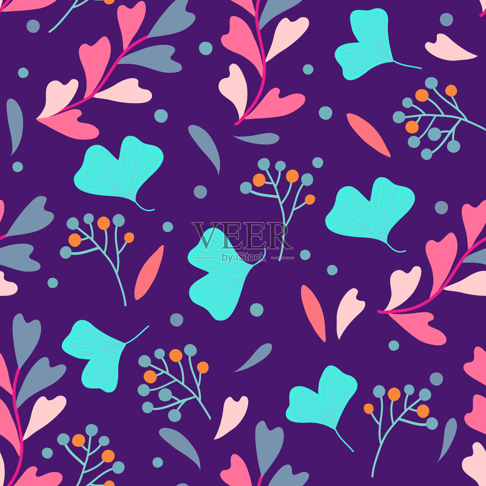 与植物枝叶无缝搭配插画图片素材