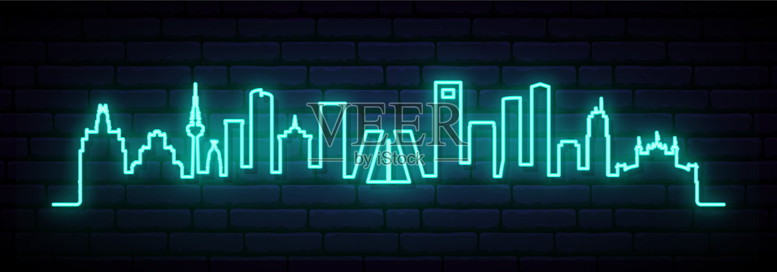 蓝色的霓虹天际线照亮了马德里城市插画图片素材