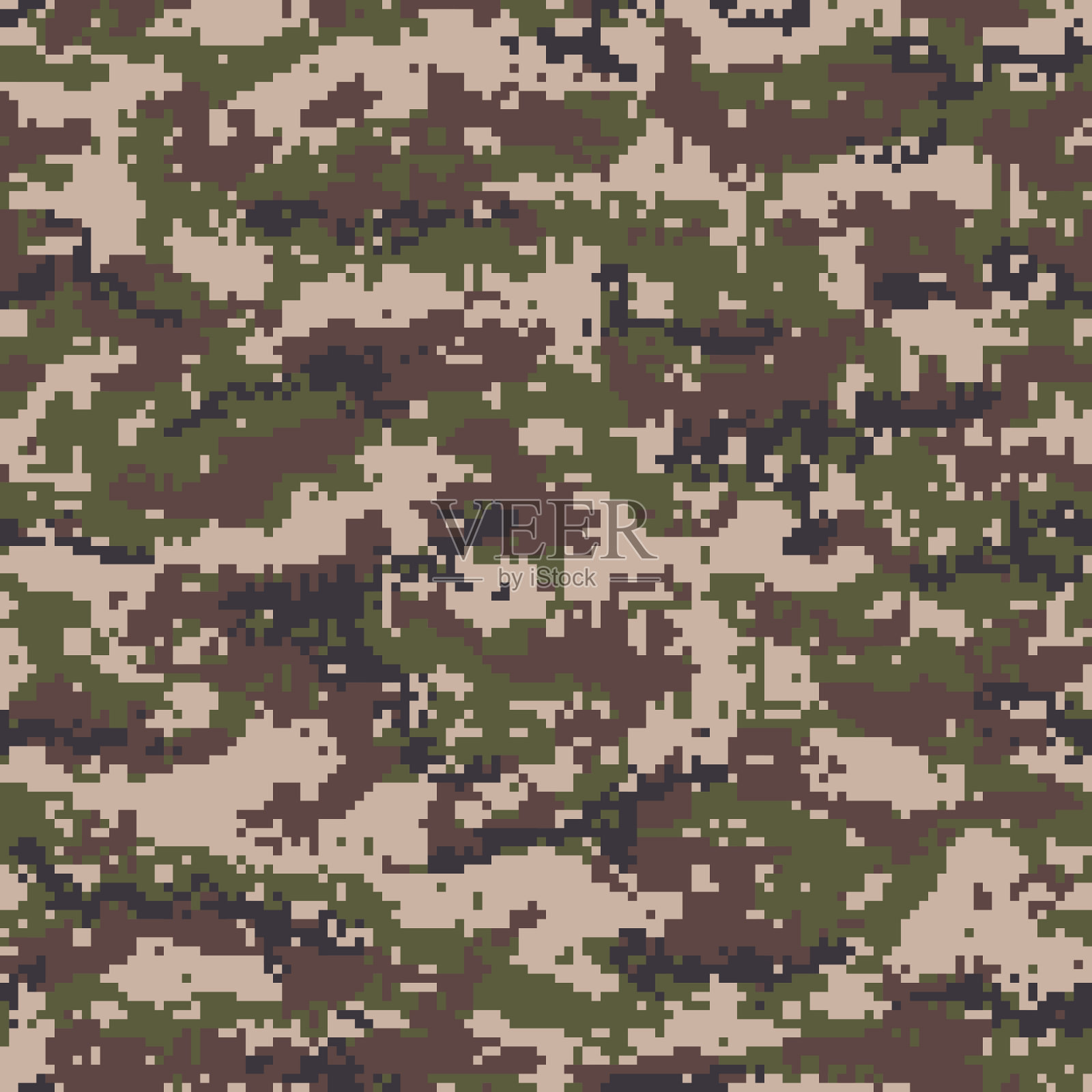 数码绿棕色迷彩无缝图案。向量插画图片素材