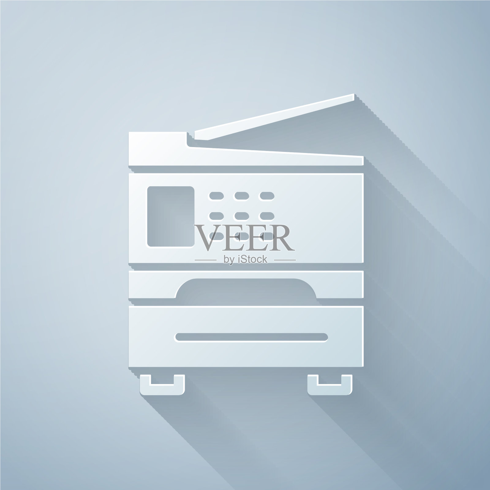 剪纸打印机图标孤立在灰色背景插画图片素材