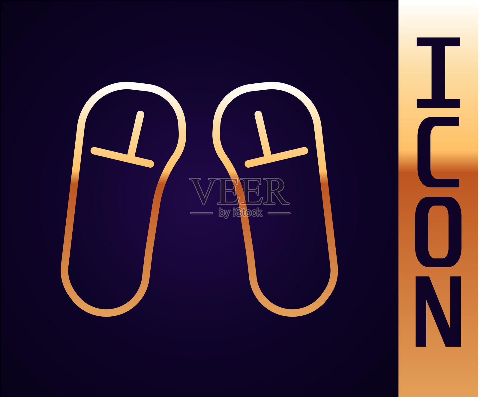 金色线拖鞋图标孤立在黑色插画图片素材