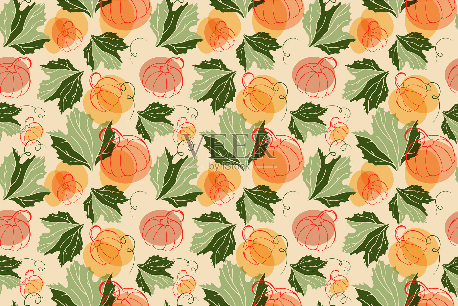 无缝图案与南瓜形状的叶子插画图片素材