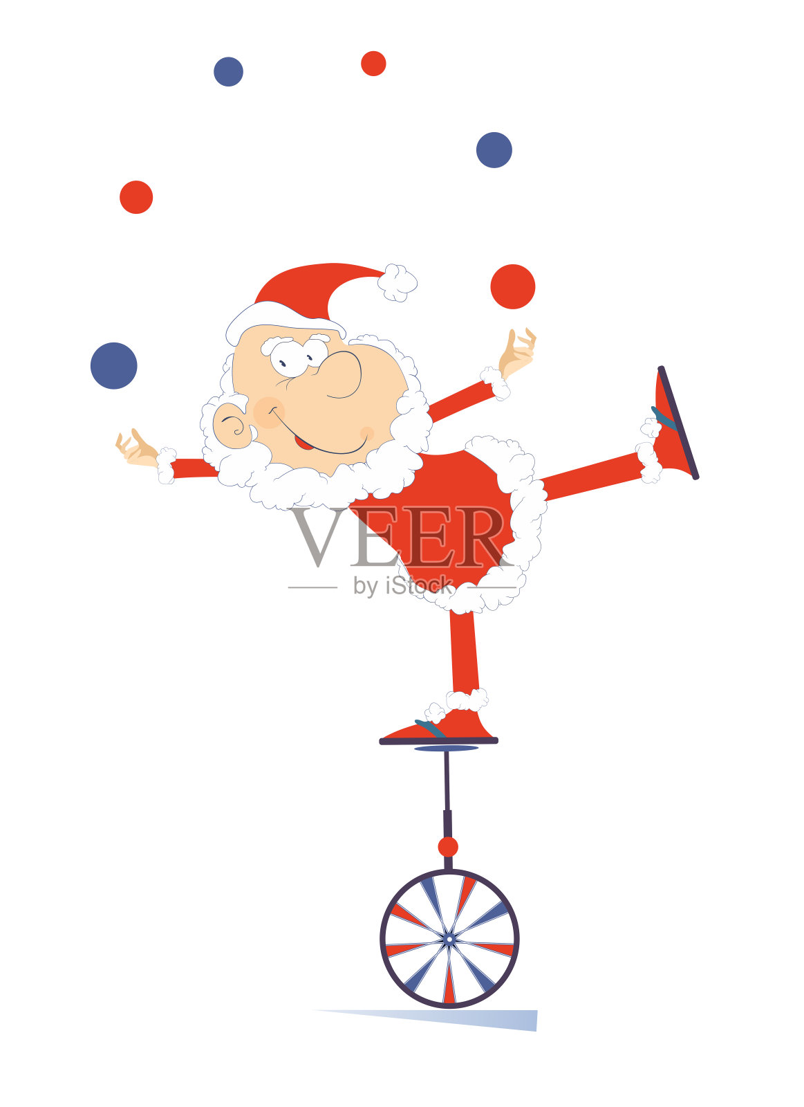 独轮车上的平衡者圣诞老人耍球的插图插画图片素材