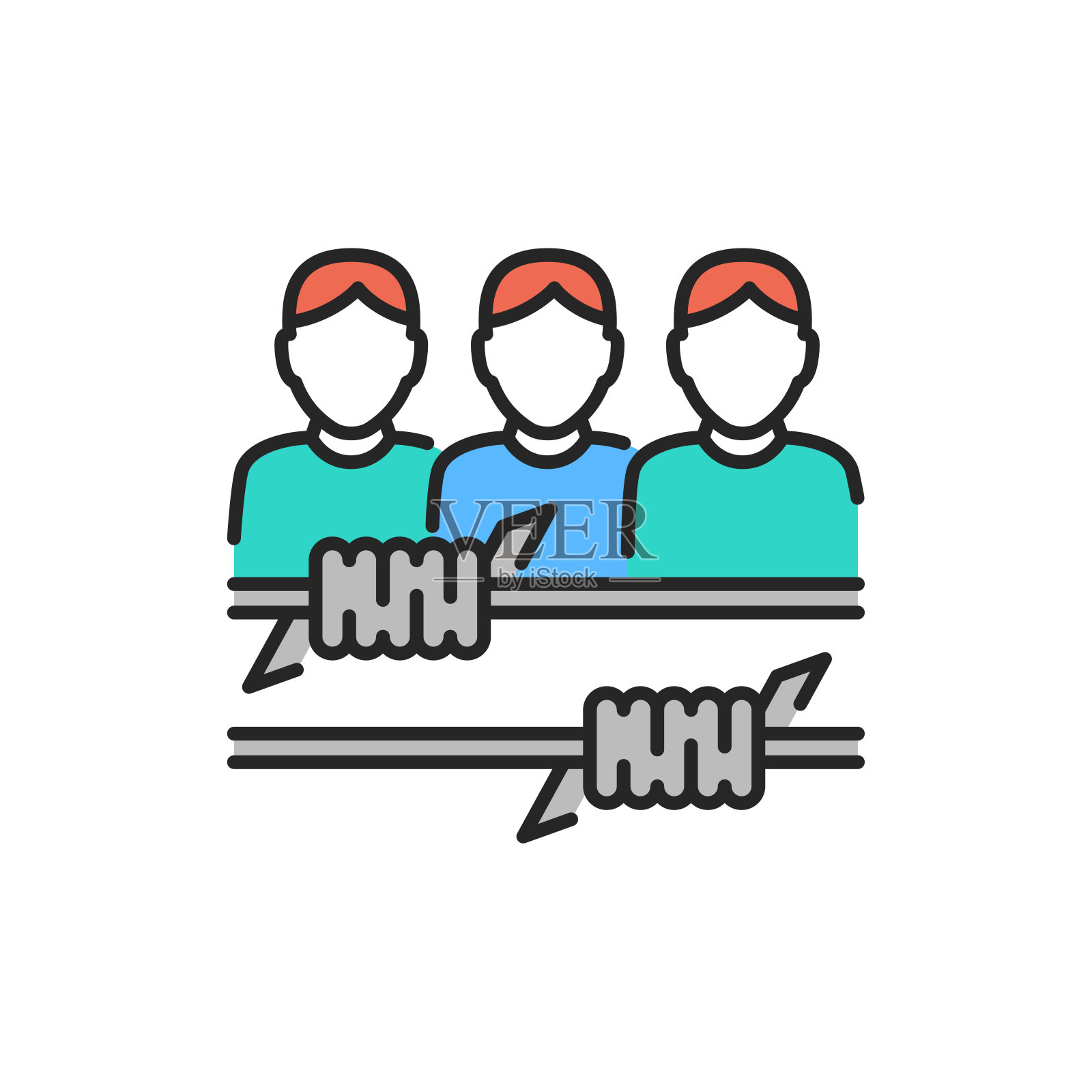 非法移民的彩色线条图标。可编辑的中风。插画图片素材